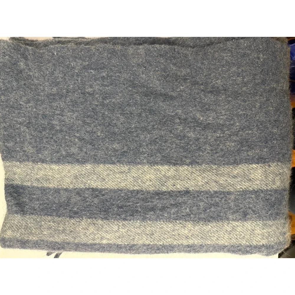 Samband Landau Wool Throw Blanket Plaid Blue Grey Made in Iceland OS